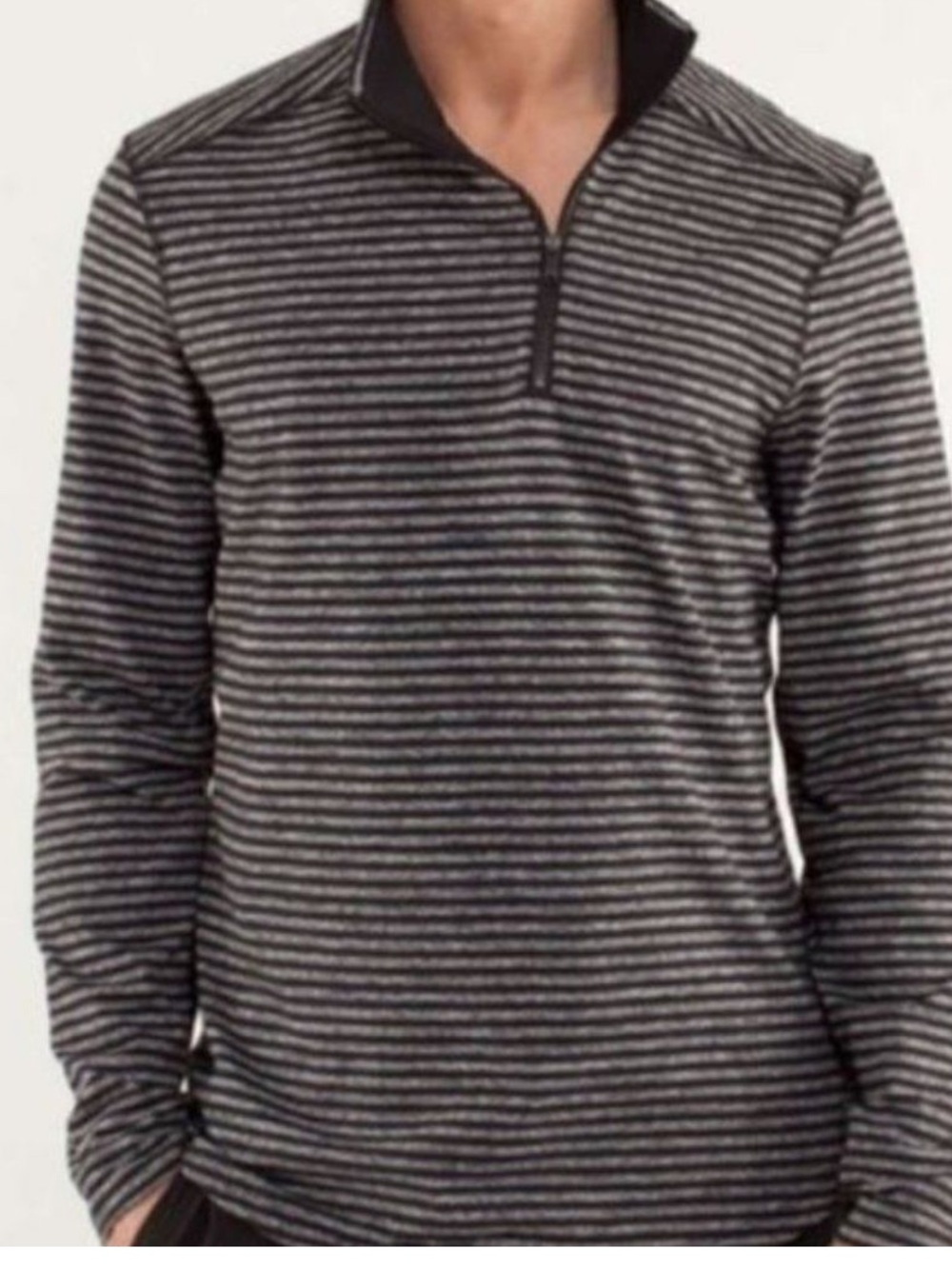 lululemon athletica Men's Long-Sleeve Half-Zip Striped - Black & Gray Size XXL
